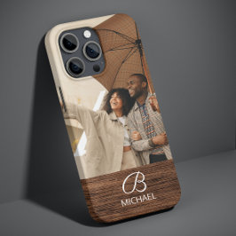 Monogram Photo Wood Grain Timber Personlig Namn