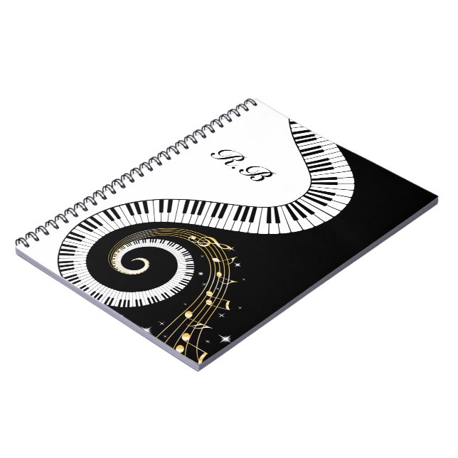 Monogram Piano Nycklar och Musik noter Anteckningsbok (Vänstra Sidan)
