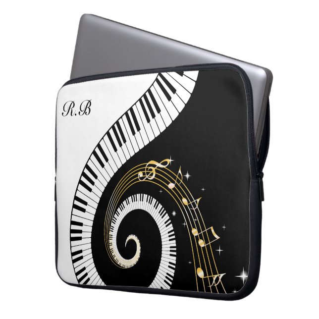 Monogram Piano Nycklar och Musik noter Laptop Fodral (Framsidan Vänster)