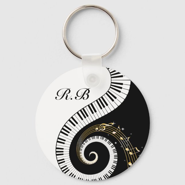 Monogram Piano Nycklar och Musik noter Nyckelring (Framsida)