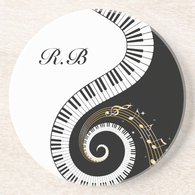 Monogram Piano Nycklar och Musik noter Underlägg Sandsten (Framsidan)