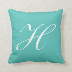 Monogram Pillow för Brev H-turkos Kudde