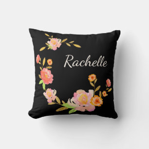 Monogram Pillow för orange och Rosa Blommigt Anpas Kudde