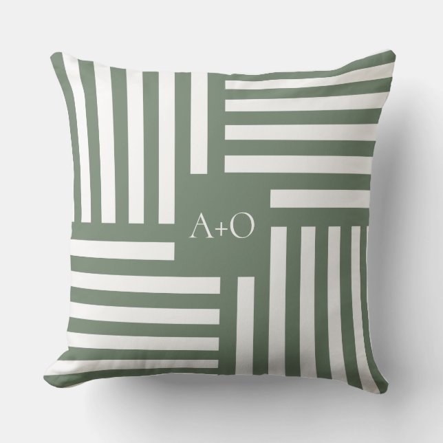 Monogram Pillow med Grönt Rand New Home Gift Kudde (Framsida)