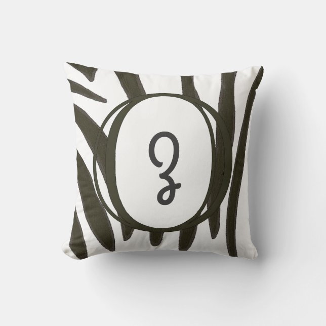 Monogram Pillows zebra tryck Rand Kudde (Framsida)