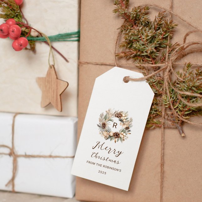 Monogram Pinecon & Sage Grönt Helgdag av andedräkt Presentetikett (Skapare uppladdad)