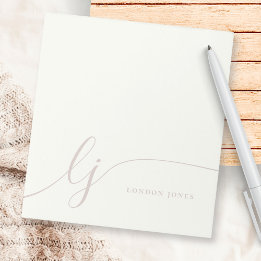 Monogram Pink Modern Minimal Feminine Rose Ivory Anteckningsblock