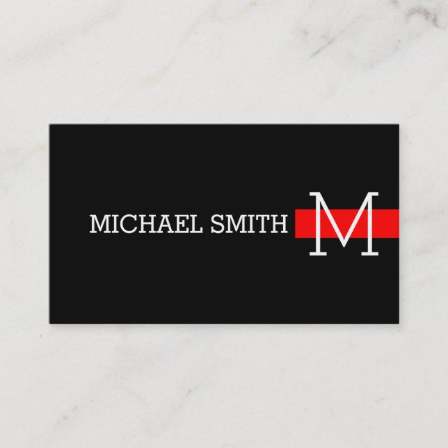 Monogram Plain Black Modern Red Visitkort (Framsida)