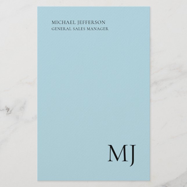 Monogram Plain Blue Trendy Business Brevpapper (Framsida)