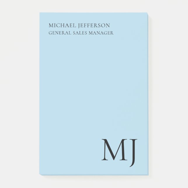 Monogram Plain Blue Trendy Business Post-it Block (Framsida)