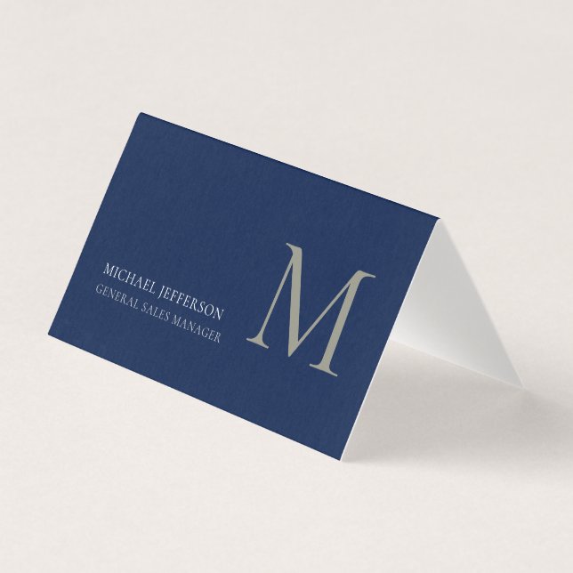 Monogram Plain Dark Blue Trendy Business Card Visitkort (Framsida)