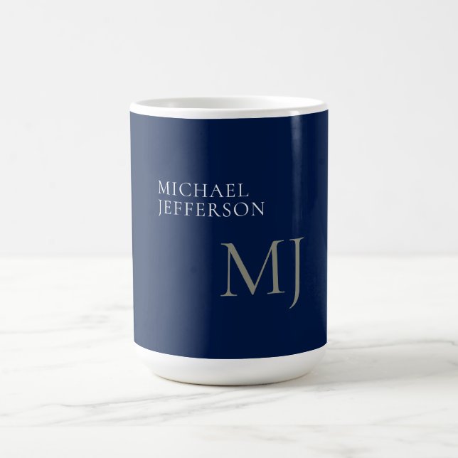 Monogram Plain Dark Blue Trendy Business Kaffemugg (Center)