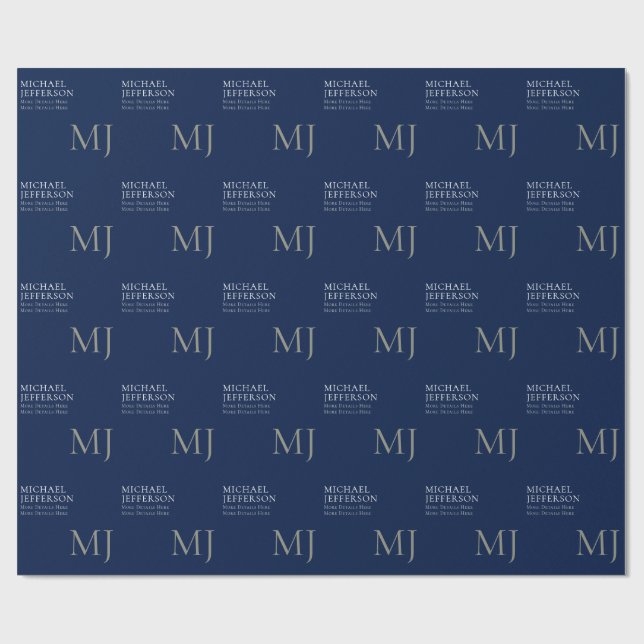 Monogram Plain Dark Blue Trendy Business Presentpapper (Platt)