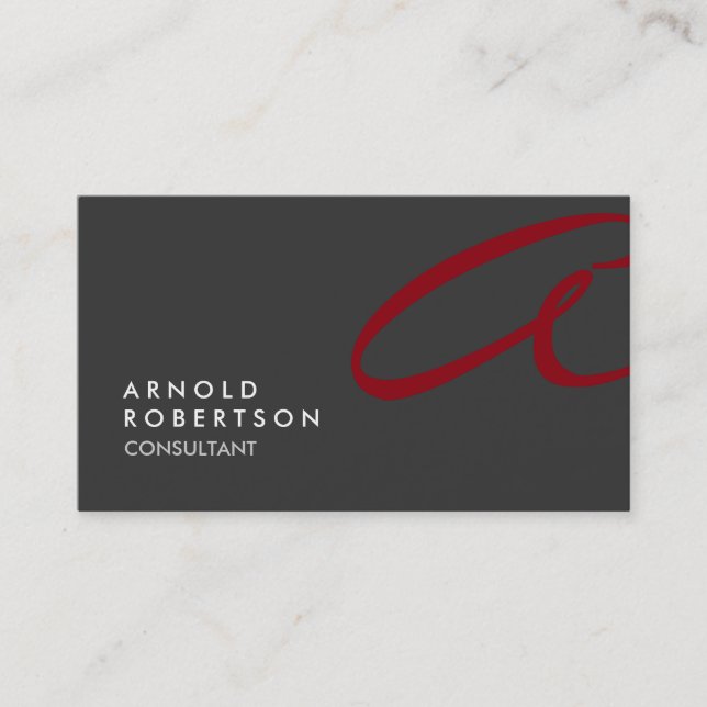Monogram Plain Grått Red Trendig Affärskort Visitkort (Framsida)