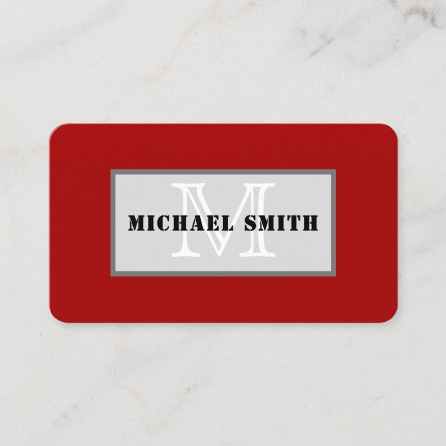 Monogram Plain Mörk Candy Apple Red Background Visitkort (Framsida)
