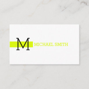 Monogram Plain White Elegant Modern Chartreuse Visitkort
