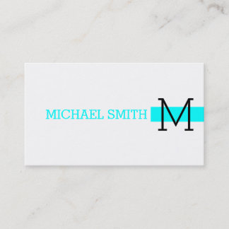 Monogram Plain White Modern Aqua Visitkort