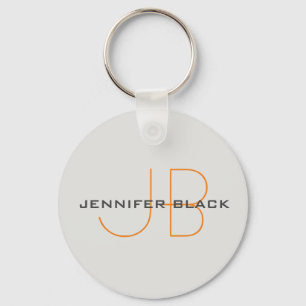 Monogram Platinum Grått minimalistisk modern Namn Nyckelring