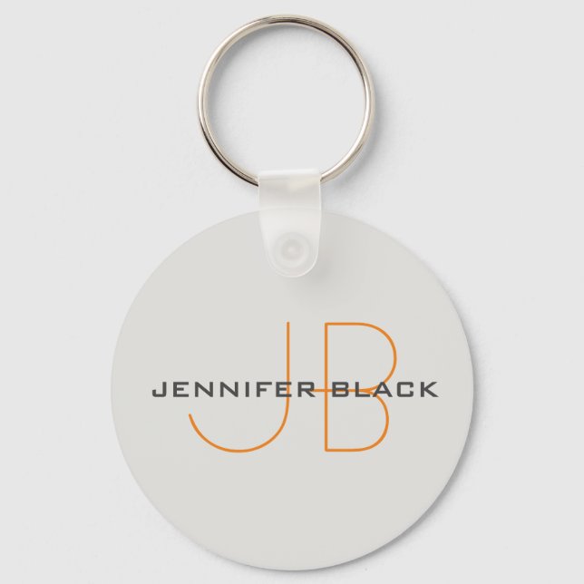 Monogram Platinum Grått minimalistisk modern Namn Nyckelring (Framsida)