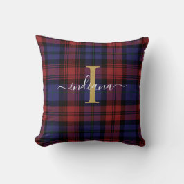 Monogram Play Namn Red Lila Rustic Tartan Kudde