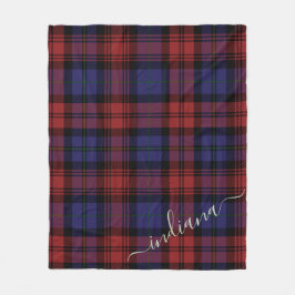 Monogram Play Tartan Red Lila Rustic Namn Fleecefilt