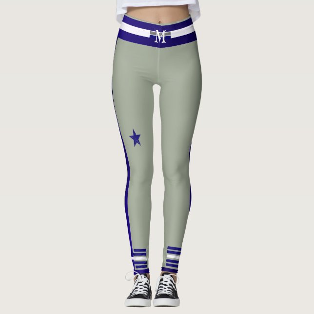 Monogram Playball Collection-Blue/White/Grått Leggings (Framsida)