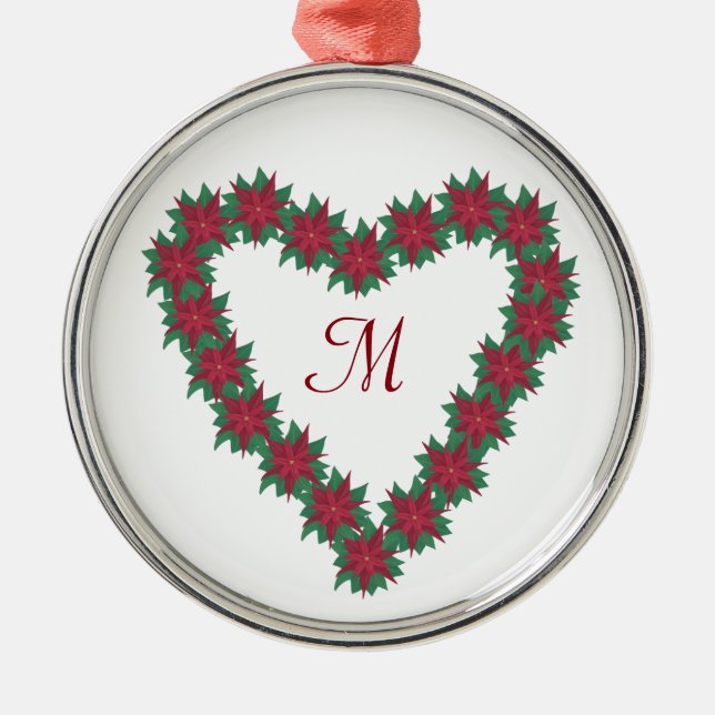 Monogram Poinsettia Heart-julprydnader Julgransprydnad Metall (Framsidan)