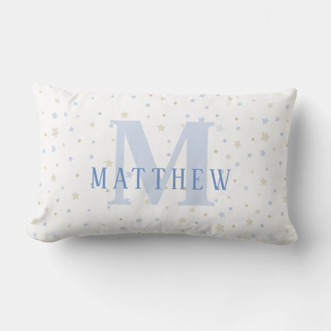 Monogram Pojke Blue Nursery Decimor Pillow Lumbarkudde (Framsida)