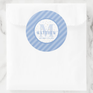Monogram Pojke Blue Runt Klistermärke