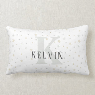 Monogram Pojke Grått Khaki Nursery Decor Pillow Lumbarkudde