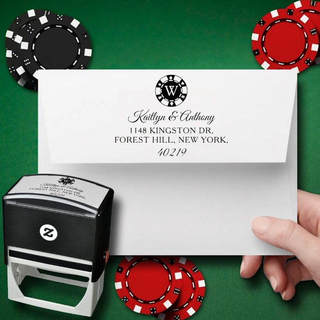 Monogram Poker Chip Casino Bröllop Självfärgande Stämpel (Skapare uppladdad)
