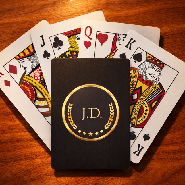Monogram Pokerlek | Svarta & Guld Spelkort (Skapare uppladdad)