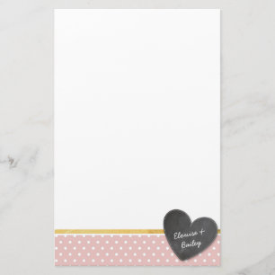 MONOGRAM Polka dot chalkboard rosa baby Brevpapper