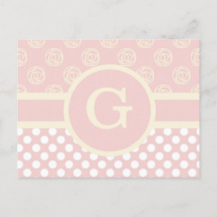 Monogram Polka Dot och Ro med en Anpassningsbar Vykort