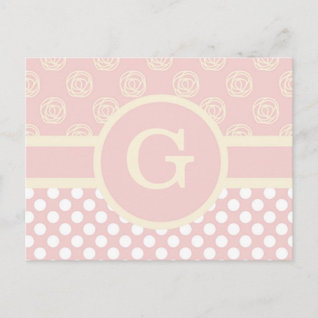 Monogram Polka Dot och Ro med en Anpassningsbar Vykort (Framsida)
