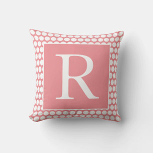 Monogram Polka dots Autumn Gift White Salmon Rosa Kudde