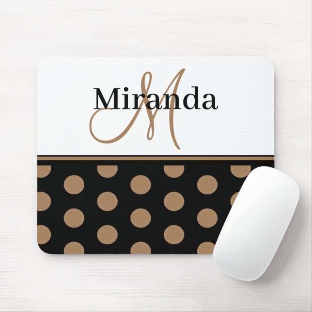 Monogram Polka dots Black White Brown Elegant Musmatta (Med mus)