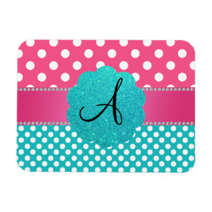 Monogram polka dots diamanter rosa magnet