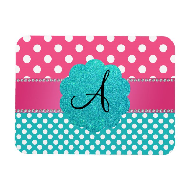 Monogram polka dots diamanter rosa magnet (Horisontell)