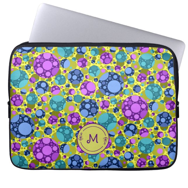 Monogram Polka dots Mönster i Rosa Blue Teal - Laptop Fodral (Framsidan)