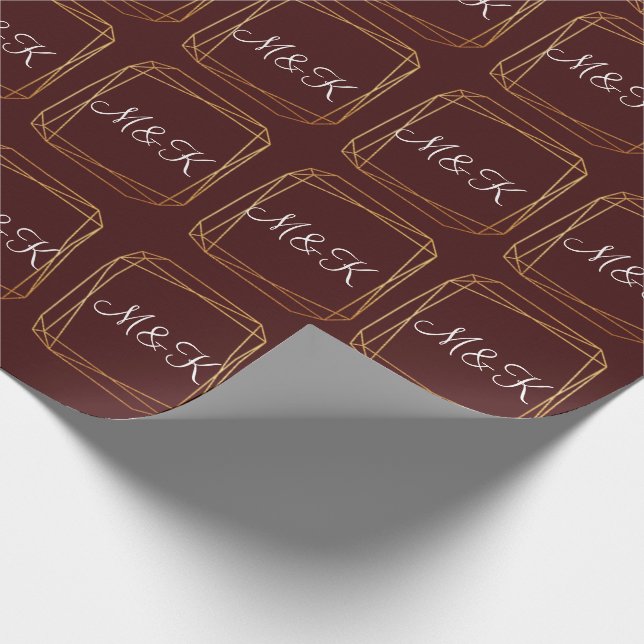 Monogram Polygonburgundy Guld Geometry Bröllop Presentpapper (Hörn)