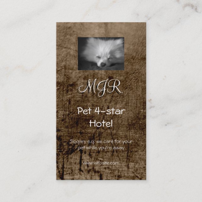 Monogram, pomeransk valp, läderutseende visitkort (Framsida)