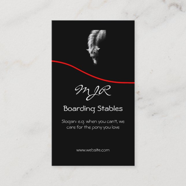 Monogram ponnyporträtt, röd swoosh visitkort (Framsida)