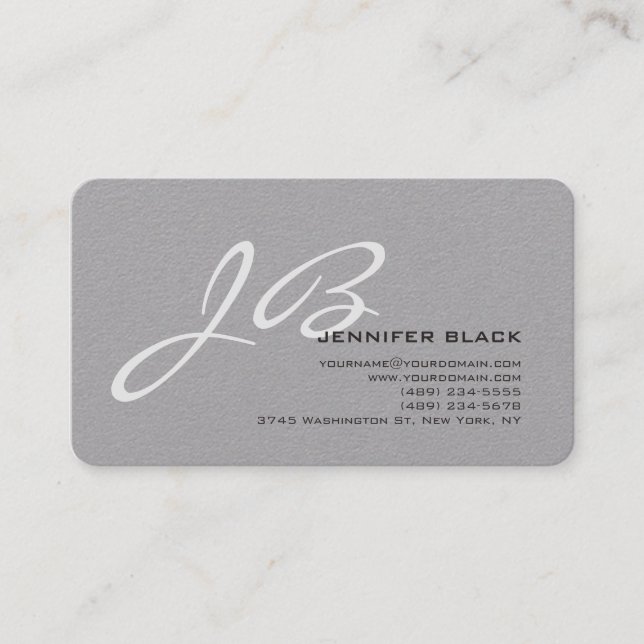 Monogram Premium Grått Vit, rundat hörn Visitkort (Framsida)