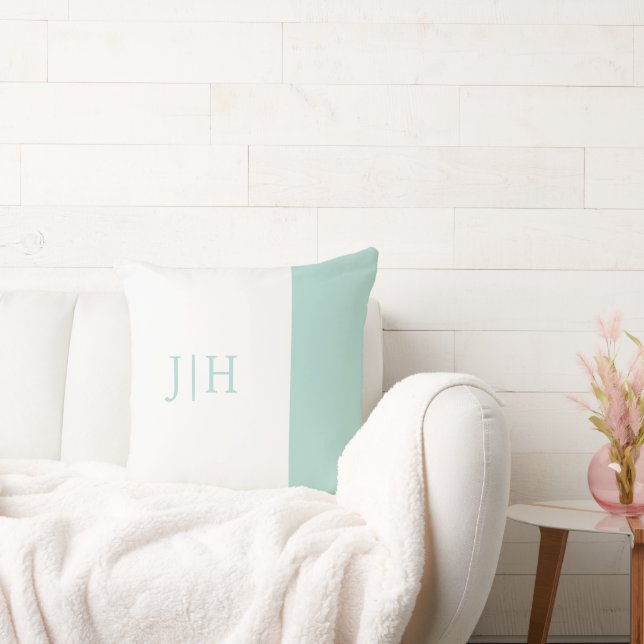 Monogram Preppy Mint Grönt Wide Rand & White Kudde (Soffa)