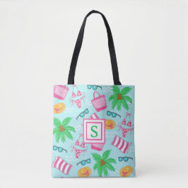 Monogram preppy strandhandduk i palmträdsmönster tygkasse