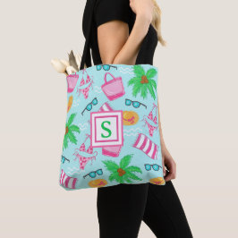 Monogram preppy strandhandduk i palmträdsmönster tygkasse