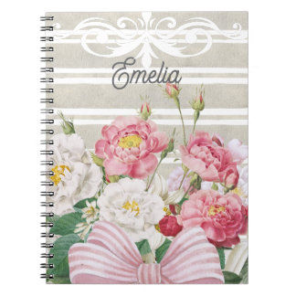 Monogram pretty floral Dusty stripes Grey pink Anteckningsbok