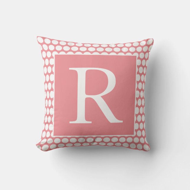 Monogram prickmönster höstpresent vit lax rosa kudde (Framsida)