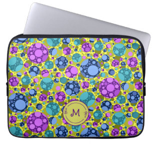 Monogram prickmönster i rosa blått turkos -  laptop fodral